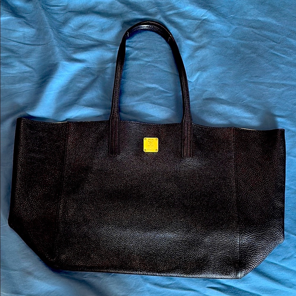 MCM Authentic Black Leather Tote Bag